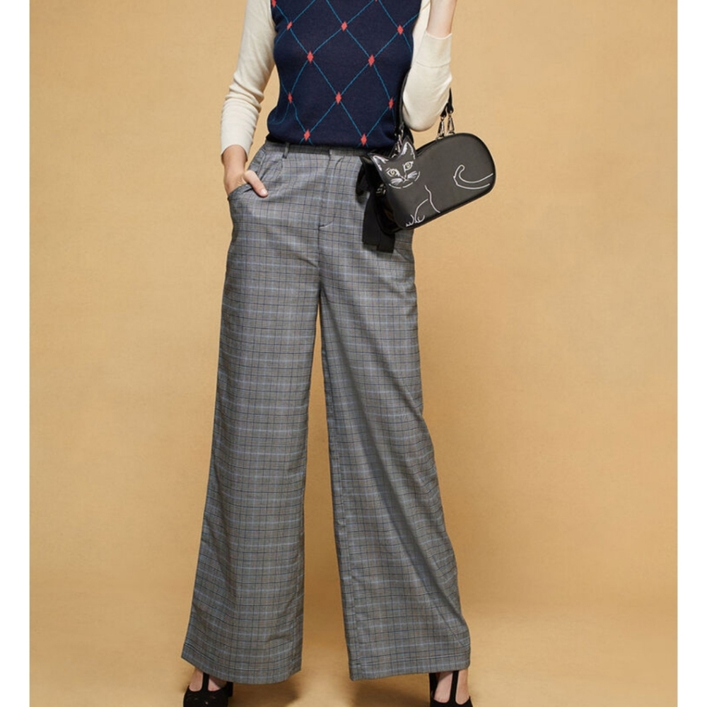 Modcloth Gray plaid extra wide pants